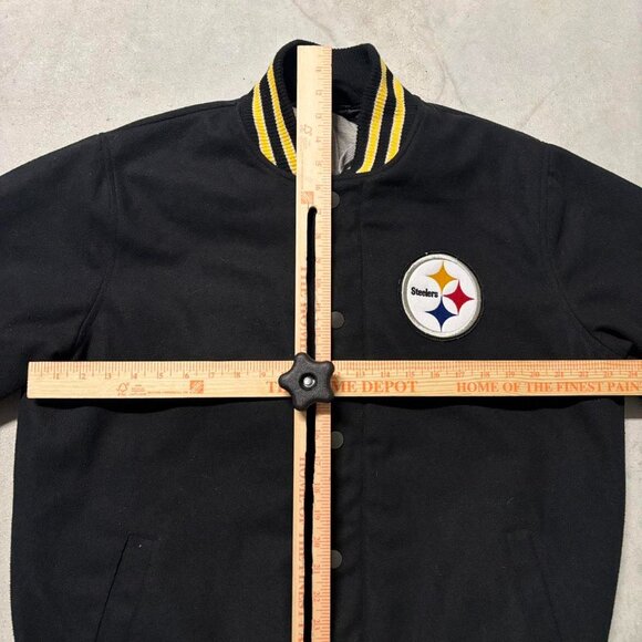 Pittsburgh Steelers Mens L BLack Yellow Snap Up Embroidered Wool Blend Jacket - Picture 4 of 5